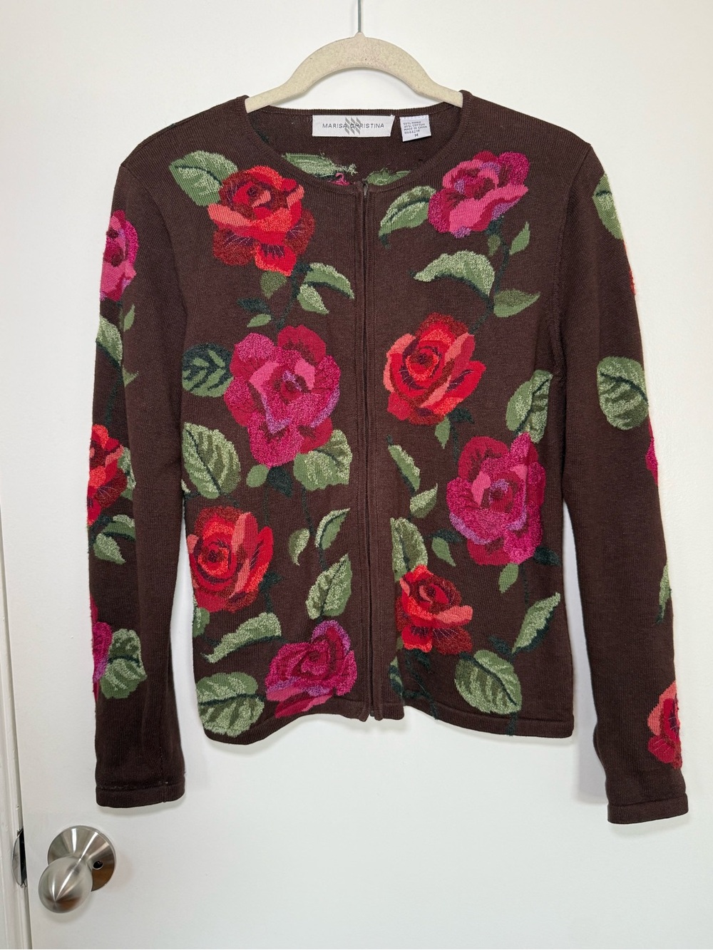 Brown Floral Zip-Up Sweater